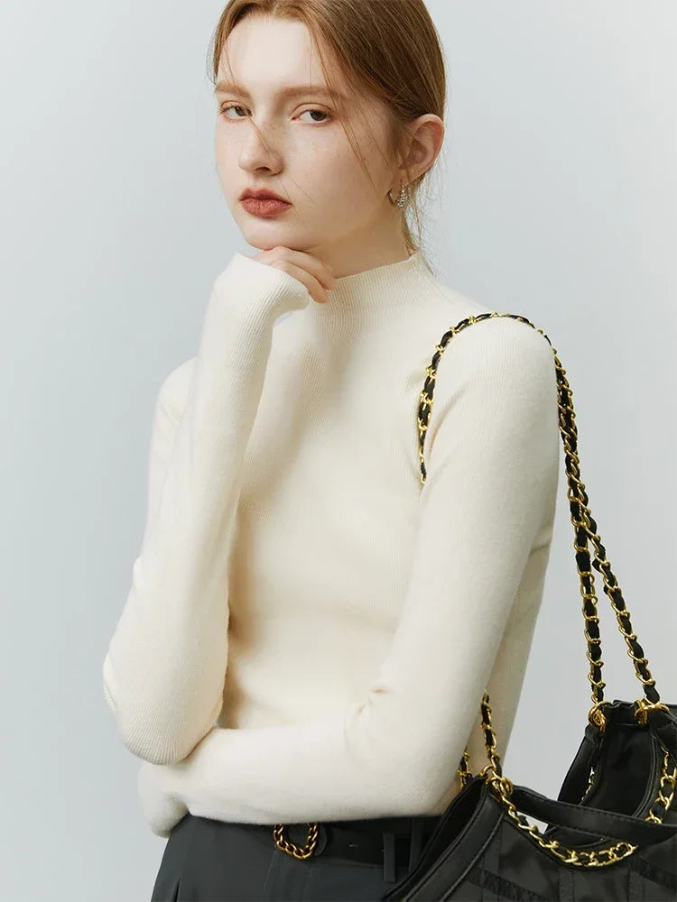 FSLE Women Velvet Half Turtleneck Bottoming Shirts Winter Slim Fit Long Sleeve Knitted Tops Office Lady Strech Solid Pullover