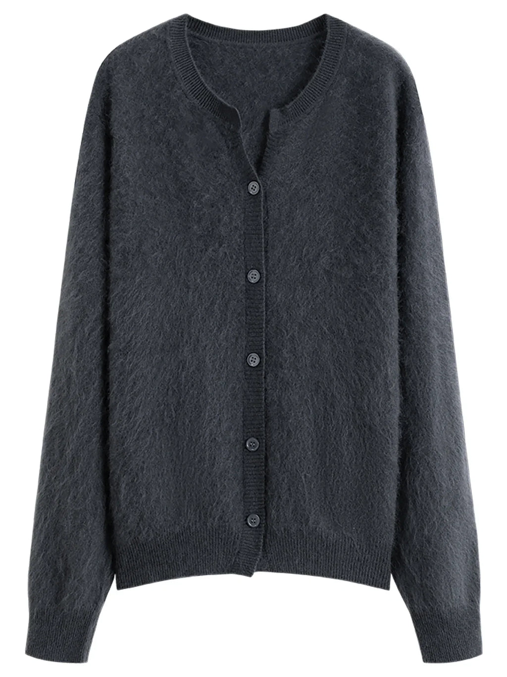 FSLE Winter 2025 Women Pointed Collar Knit Cardigan - Wool Blend Thermal Comfort Long Sleeve Open Front Coat for Casual Elegance