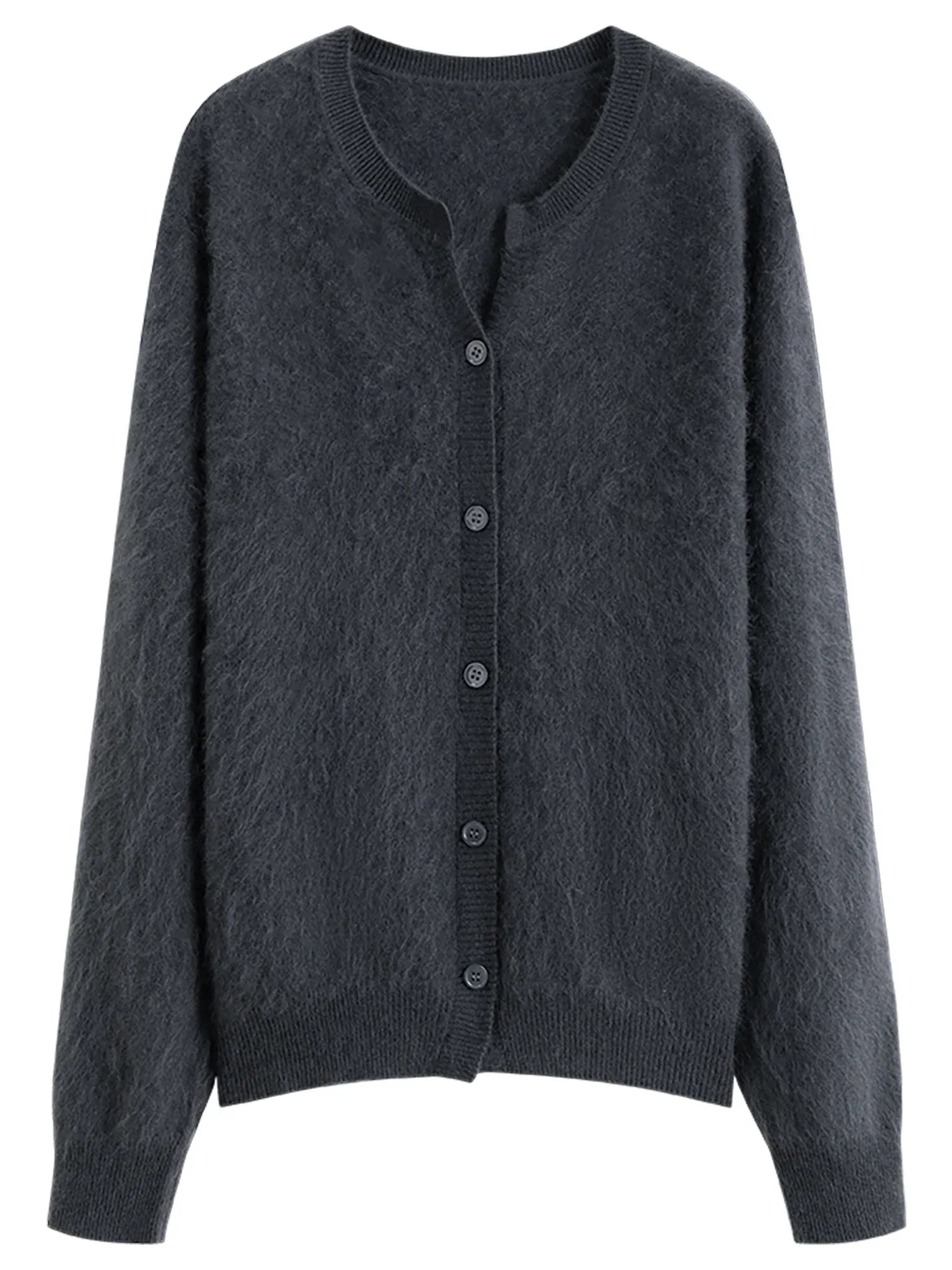 FSLE Winter 2025 Women Pointed Collar Knit Cardigan - Wool Blend Thermal Comfort Long Sleeve Open Front Coat for Casual Elegance