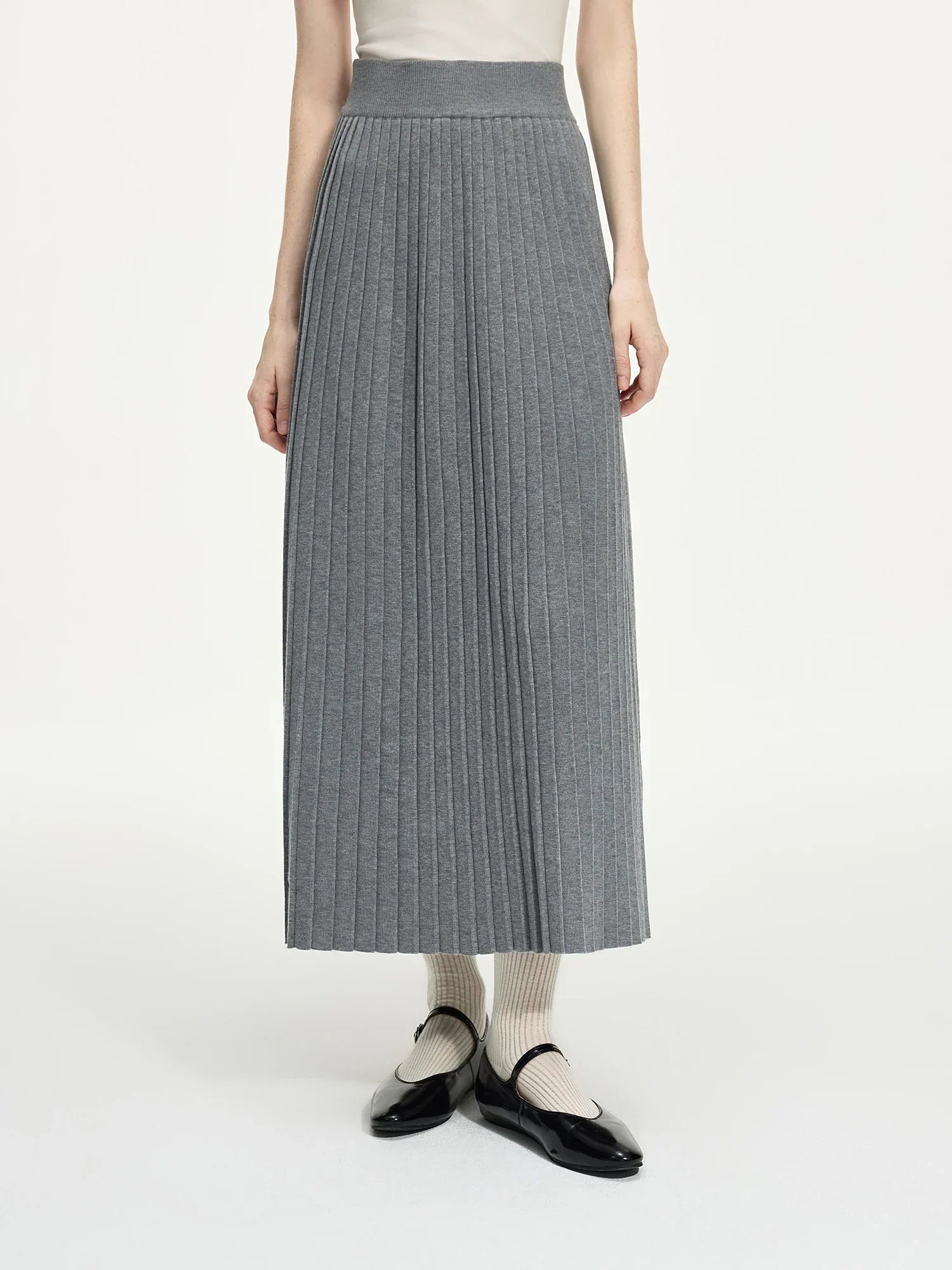 FSLE 10.1% Wool Gray Pure White Knit Cardigan Set 2024 Autumn Winter Cardigan Pleated Skirt Two Pieces Set 24FS14247+24FS14248