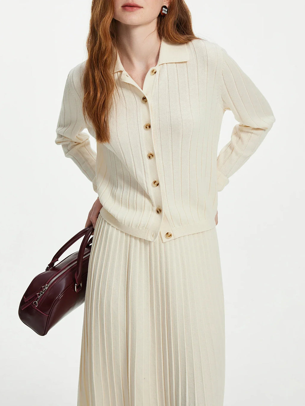 Elegant Knit Cardigan & Skirt Set