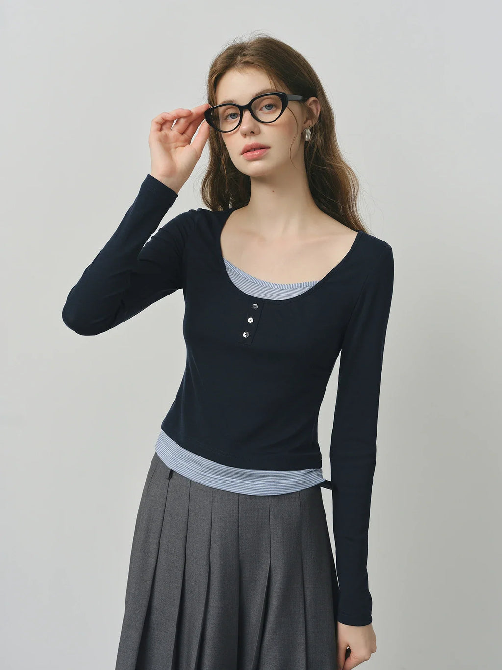 Elegant Contrast Long-Sleeve Tee