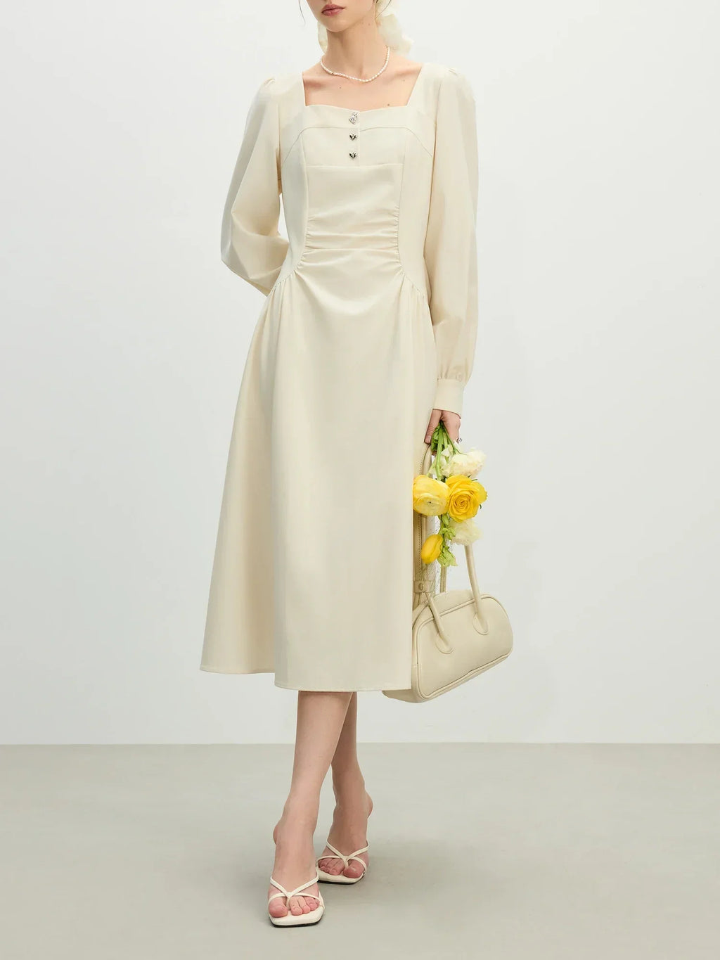 Elegant Square Neck Midi Dress