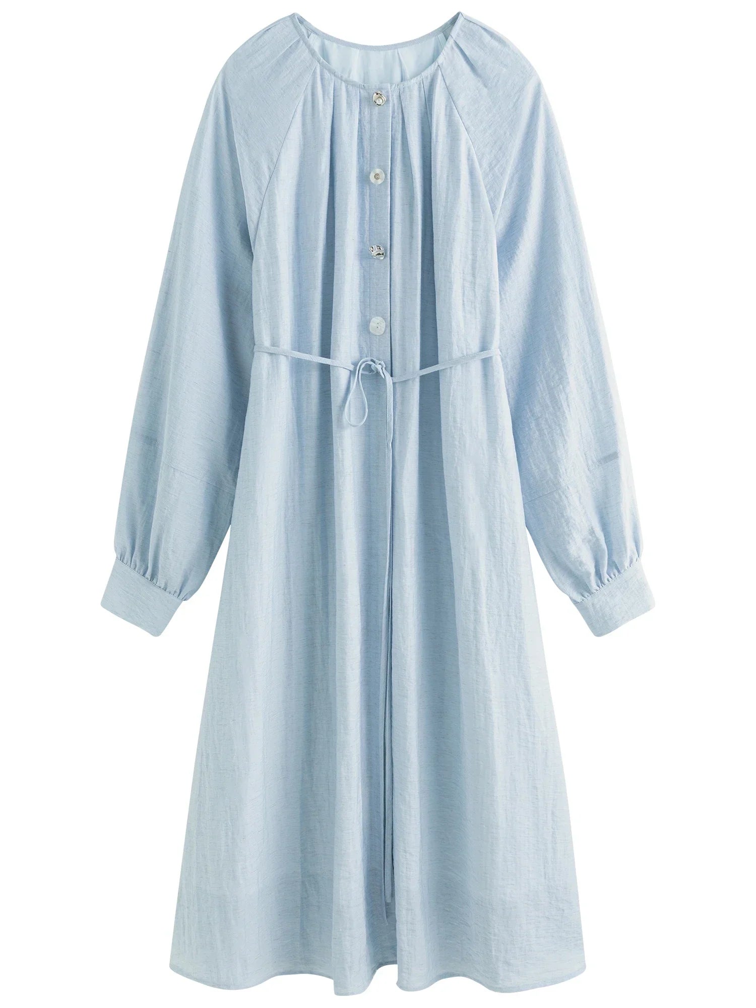 Elegant Blue Linen Midi Dress