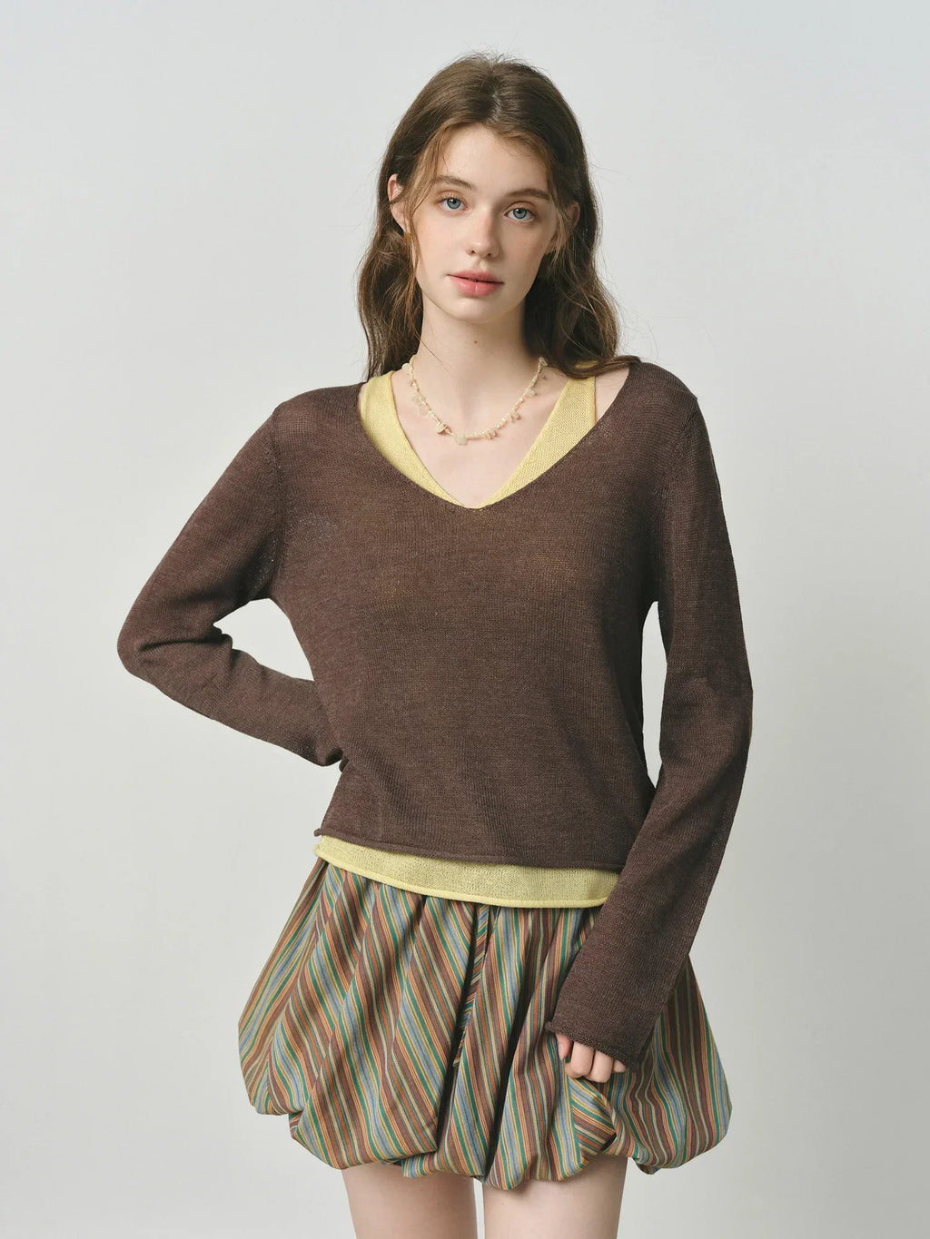 FSLE 2025 New Arrival Women's Fake Two-Tone Sweater Wool Blend Knit Top Round Neck Pullover Y2K Coquette Office Chic 25FS13286