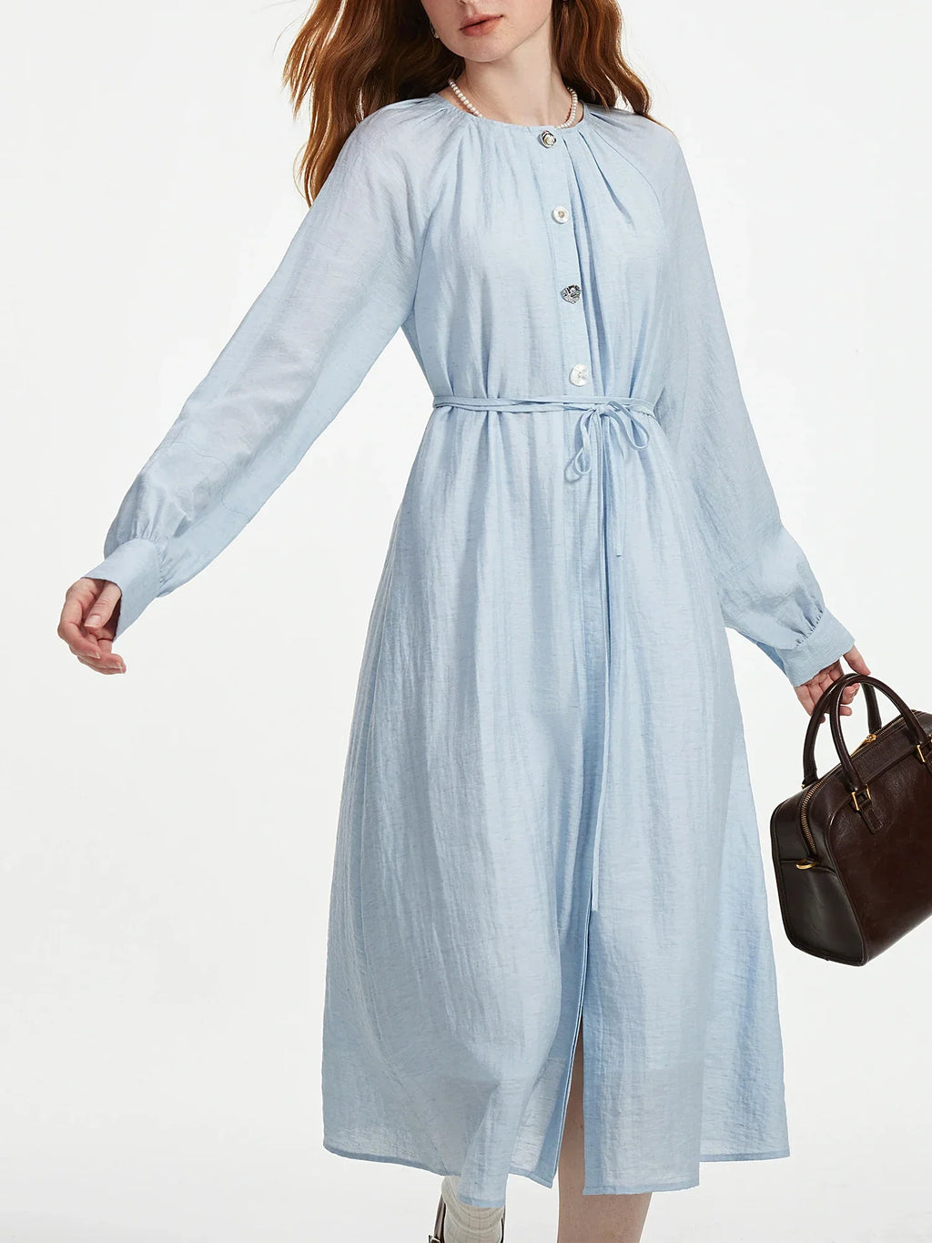 Elegant Blue Linen Midi Dress