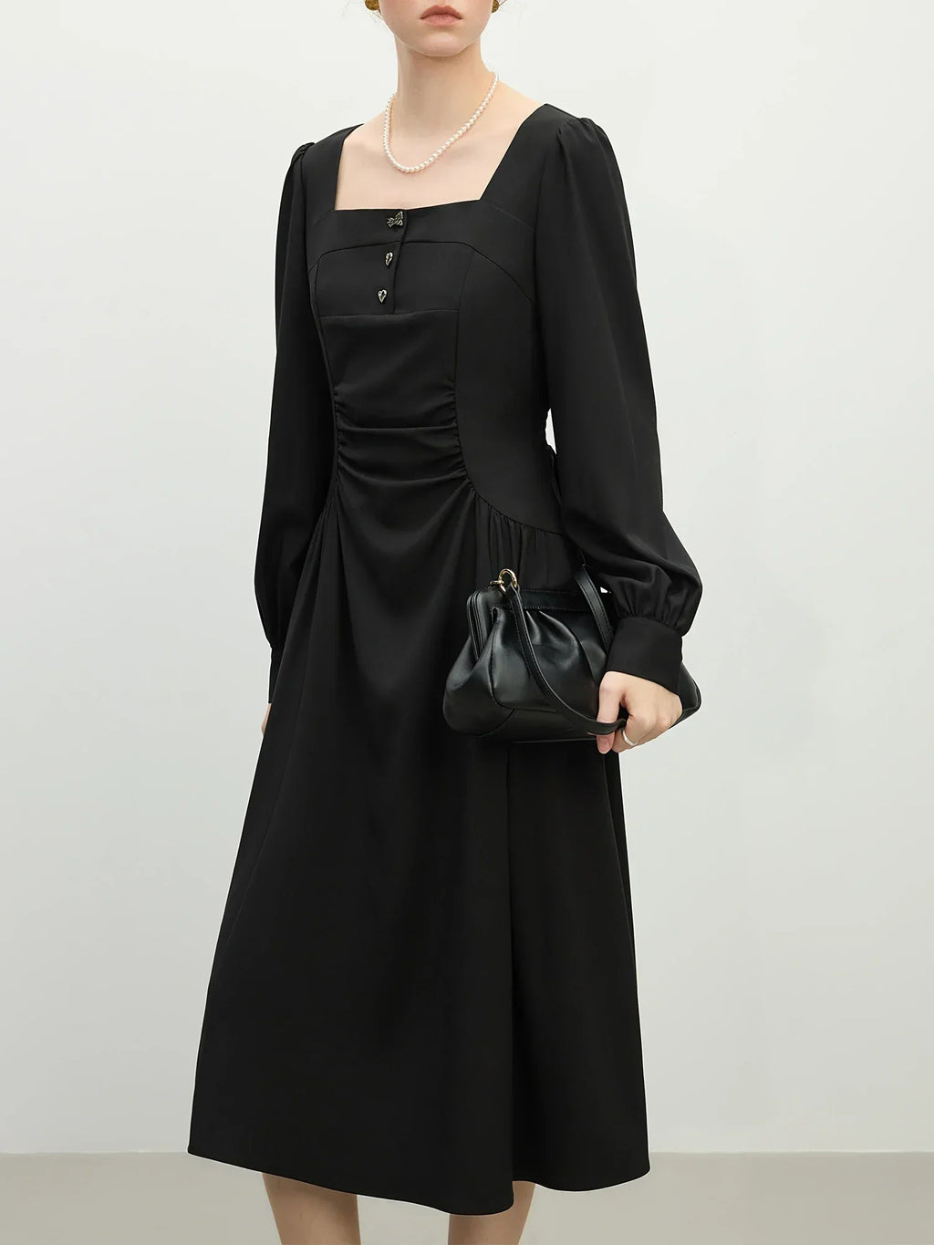 FSLE Wedding Guest Dress Office Lady Classic French Elegant Square Neck Dress for Women 2025 New Temperament Casual Loose Dress