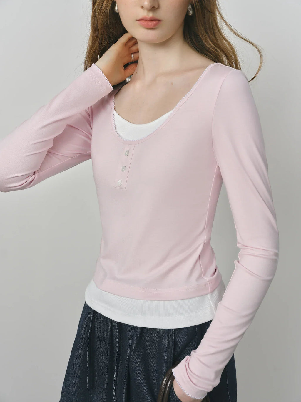 Elegant Contrast Long-Sleeve Tee